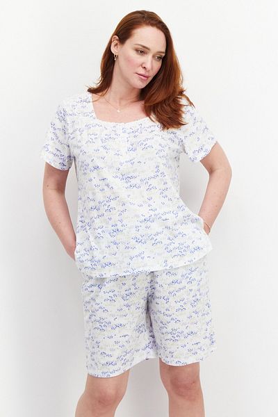 Carole Hochman Women 2 Pcs Floral Print Top And Bottom Sleepwear Set, White Combo
