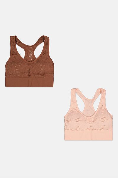 Capezio Women 2 Pack Lightly Padded Textured Bralette, Brown