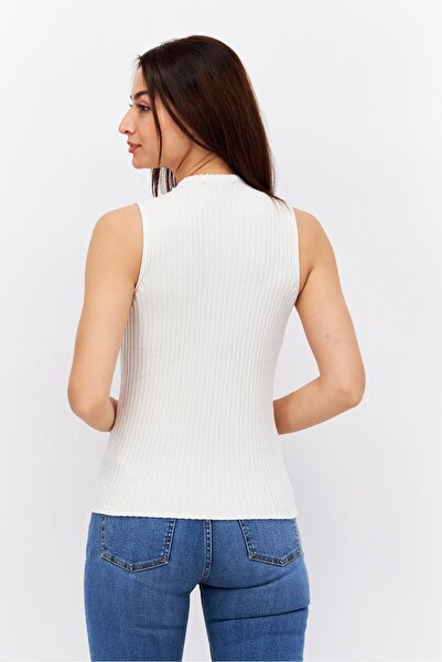 Esprit Women Mock Neck Sleeveless Textured Top, White