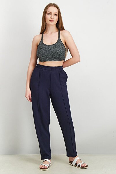 Tchibo Women Regular Fit Textured Stretchable Pants, Navy