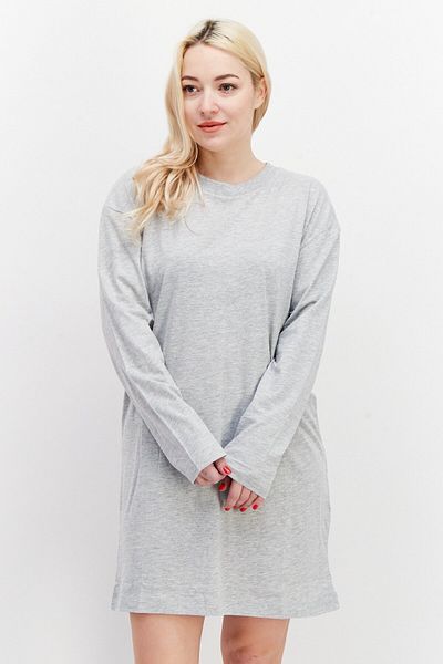 Brave Soul Women Crew Neck Long Sleeves Solid Mini Dress, Grey