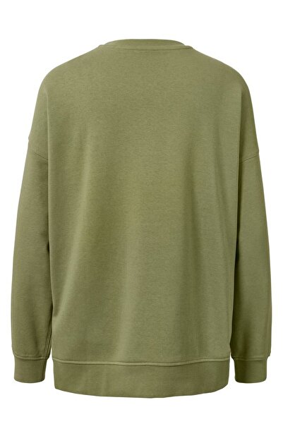 Tchibo Women Crew Neck Solid Long Sleeve Sweatshirts, Olive