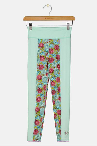 Nike Kids Girl Sportswear Floral Training Leggings, Mint Green Combo