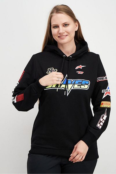 Diesel Women Hoodie Drawstring Graphic Long Sleeve Hoodie, Black