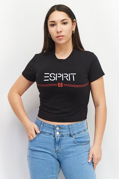 Esprit Women Crew Neck Short Sleeve Graphic Top, Black