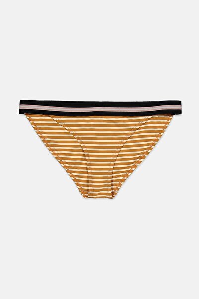 Scotch & Soda ملابس سباحة مخططة للنساء، باللون البني والأصفر