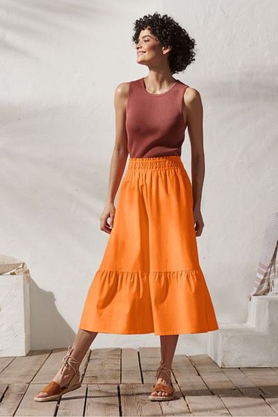 Tchibo Women Solid Midi Skirt, Orange