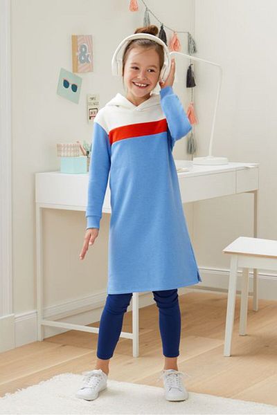 Tchibo Kids Girl Colorblock Sweatshirt Dress, White and Blue