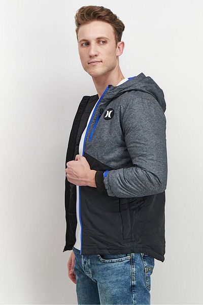 Hurley Men Brand Logo Bomber Jacket, Grey And Black