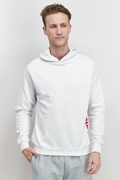 Baldinini Men Brand Logo Drawstring Hooded Sweatshirt, White and Red