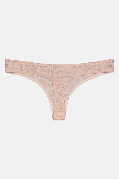 NA-KD Women Lace Romance V-string Floral Patter Panty, Peach