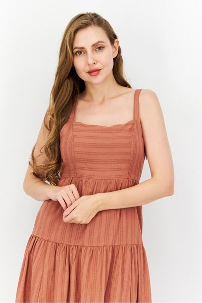 Gentle Fawn Women Textured Sleeveless Midi Dress, Rust