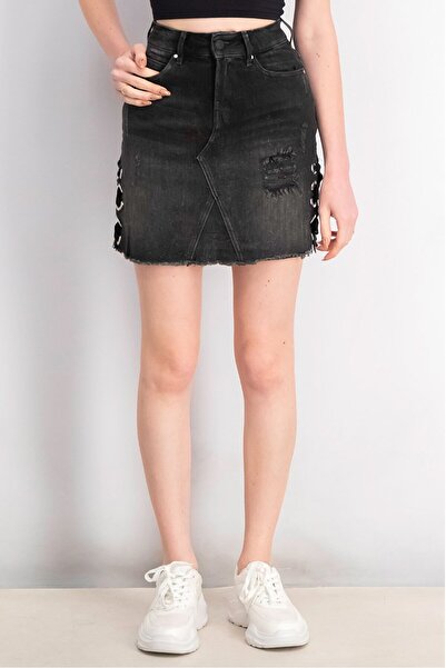 Guess Women Belt Loops Five Pocket Denim Mini Skirt, Black