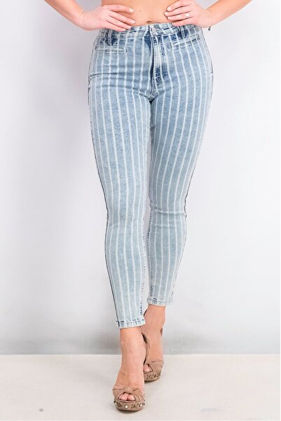 Don't Call Me Jennyfer Women Skinny Fit Stripe Stretchable Jeans, Bleach Blue
