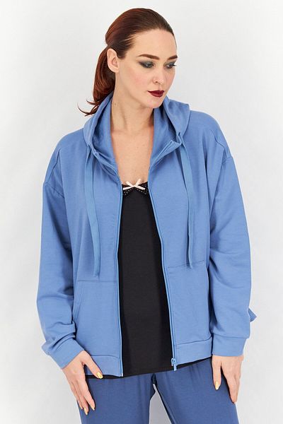Tchibo Women Hooded Long Sleeve Solid Sweatshirt, Blue