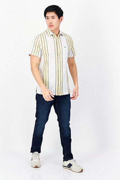 Perry Ellis Men Regular Fit Stripe Short Sleeves Casual Shirt, White