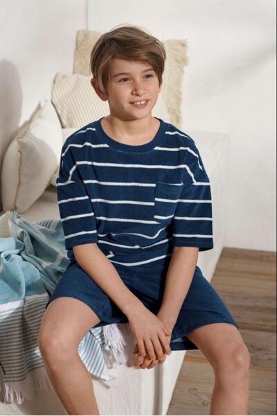 Tchibo Kids Boy Crew Neck Short Sleeve Stripe T-shirt, Navy