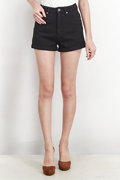 RVCA شورت جينز نسائي سادة بخصر عالٍ، أسود مغسول