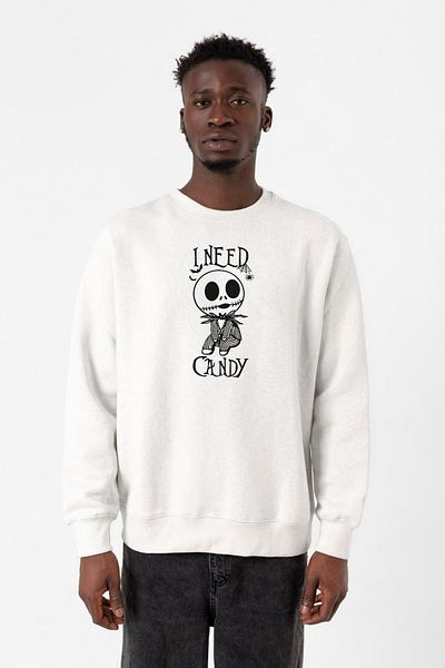 Tshirthane Ανδρικό φούτερ Jack Skellington I Need Candy White 2ip