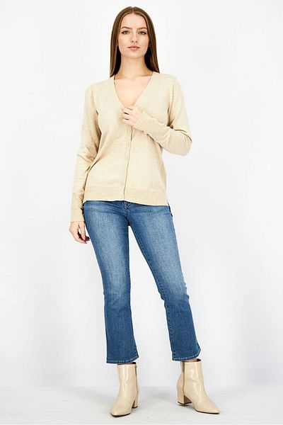 Esprit Women V-neck Buttoned Textured Sweater, Beige