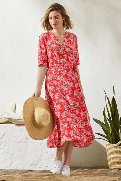 Tchibo Women Allover Print Short Sleeve Wrap Dress, Orange