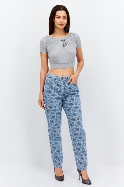 Levi's Women Mom Fit Allover Print Non Stretchable Jeans, Blue Combo