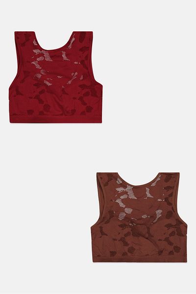 Capezio Women 2 Pieces Textured Lightly Padded Bra, Maroon