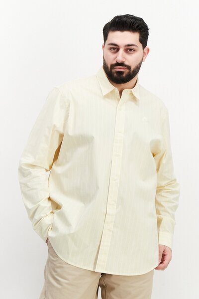 Esprit Men's Relaxed Fit Striped Long Sleeve Casual Shirt, Light Yellow