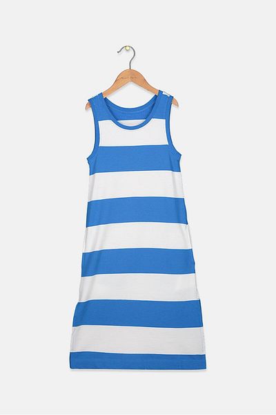 Tchibo Kids Girls Sleeveless Stripes Dress, Light Blue And White