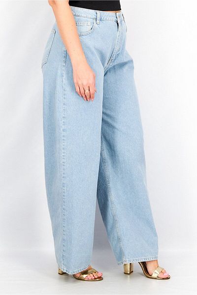 NA-KD Women Regular Fit Washed Wide Leg Jeans, Light Blue