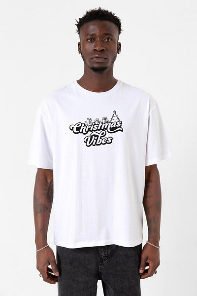 Tshirthane Christmas Vibes Λευκό ανδρικό μπλουζάκι Oversize