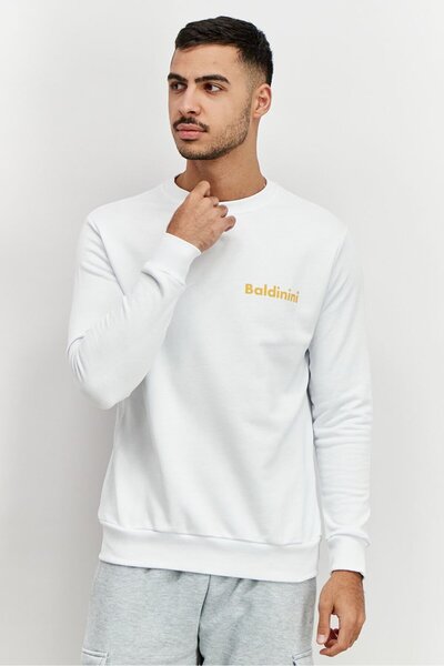 Baldinini Men Crew Neck Brand Logo Long Sleeve Sweatshirt, White