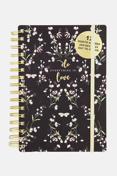 Votum Do Everything In Love Spiral Bound Floral Notebook, Black Combo