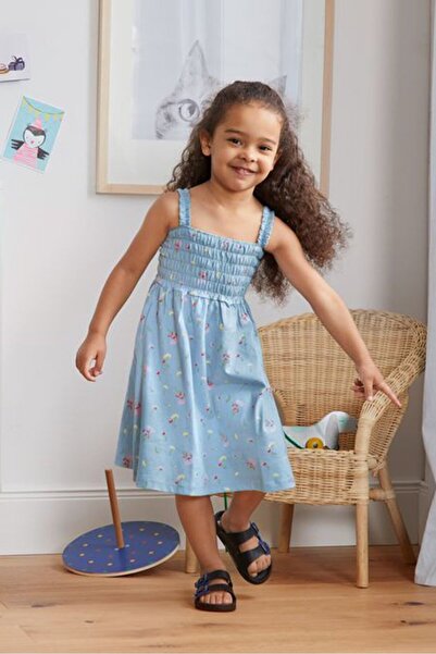 Tchibo Kids Girl Floral Print Midi Dress, Light Blue