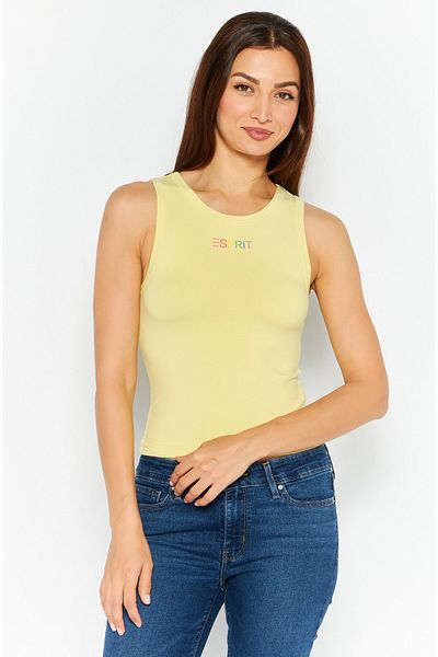 Esprit x Rest and Recreation Women Crew Neck Sleeveless Brand Logo Tank Top, Yellow