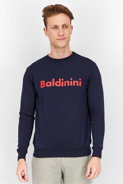 Baldinini سويت شيرت رجالي بأكمام طويلة وياقة دائرية وشعار العلامة التجارية، ب...