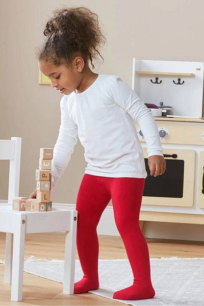 Tchibo Kid Girls 2 Pieces Thermal Tights, Red And Navy