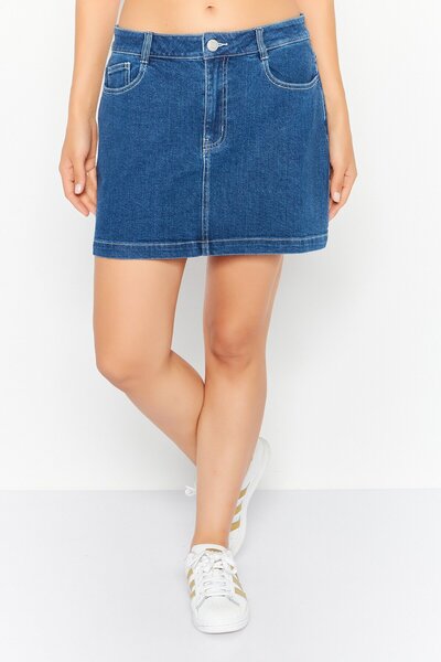 Esprit x Rest and Recreation تنورة جينز سادة للنساء، باللون الأزرق