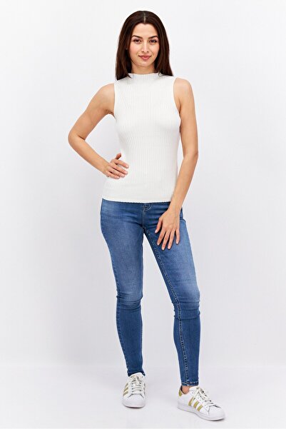 Esprit Women Mock Neck Sleeveless Textured Top, White