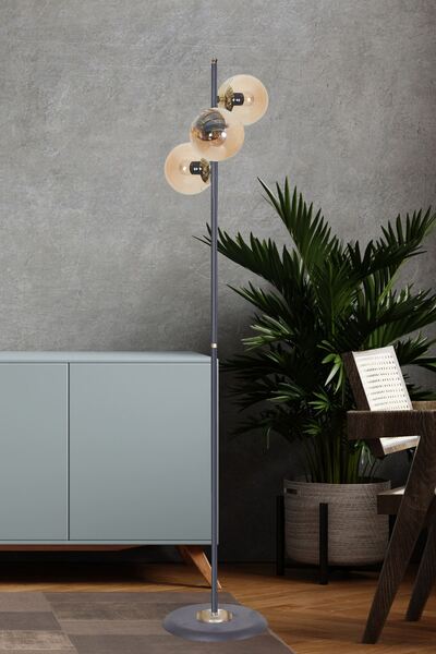 Luzarana Perla Siyah -Gold Metal Gövde Bal Camlı Tasarım Lüx Yerden Aydınlatma Lambader