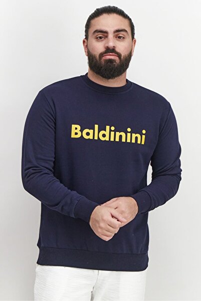 Baldinini Men Crew Neck Brand Logo Long Sleeves Sweatshirt, Navy Blue