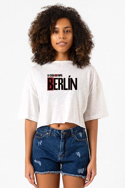 Tshirthane La Casa De Papel Berlin White Melted Women's Crop T-shirt