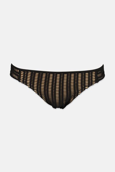 Bar III Women 1 Piece Textured Bikini Bottom, Black and Nude