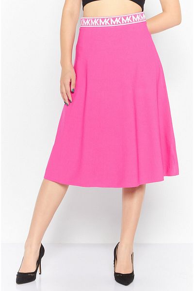 Michael Kors Women Eco Bold Logo Metallic Flare Skirts, Cerise