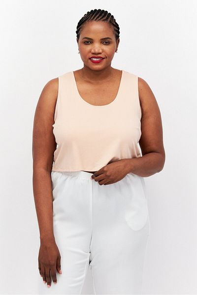 Nina Parker Women Plus Size Scoop Neck Sleeveless Plain Tank Top, Light Pink