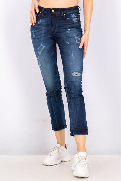 Diesel بنطلون جينز ريزو ني ريب بقصّة Slim Fit للنساء، لون أزرق داكن مغسول