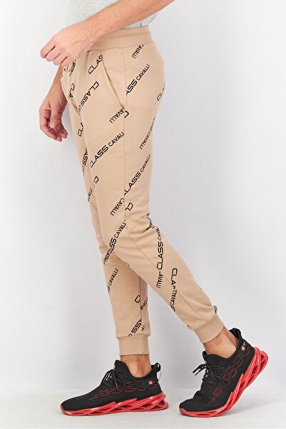Cavalli Class Men Regular Fit Drawstring Brand Logo Pants, Coffee