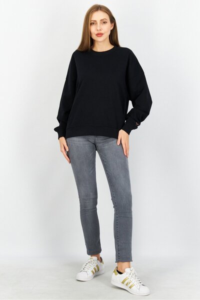 Esprit Women Crew Neck Plain Sweatshirt, Black