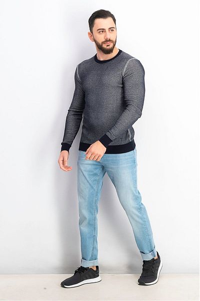 Trussardi Jeans سترة رجالية محبوكة برقبة دائرية وأكمام طويلة، أزرق داكن