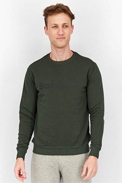 Baldinini Men Crew Neck Brand Logo Long Sleeves Sweatshirt, Olive